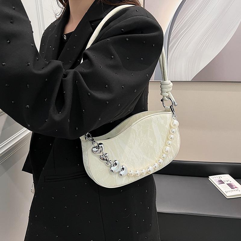 Simple solid color pearl chain underarm bag texture versatile shoulder bag lightweight messenger bag