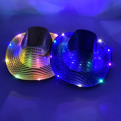 Holiday Light Up Supplies Western Cowboy Hat Fluorescent Party Cap LED Cowboy Cowgirl Hat Shining Rave Party