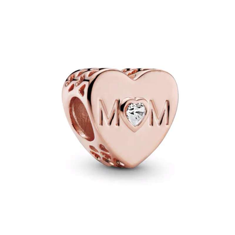 Plated Rose Gold Sparkling Pink Air Balloon & Levelled Heart Charm Bead Fit Original Sier Bracelet DIY Jewelry