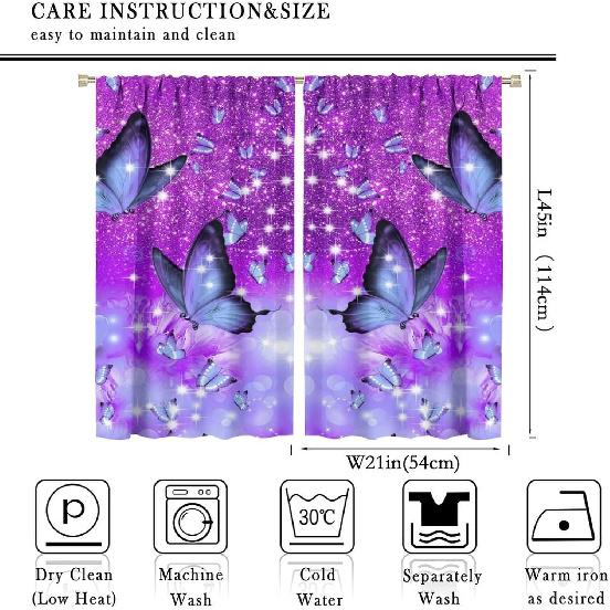Dream Butterfly Curtain Purple Theme Window Curtain Spring Purple Half Curtain, Girls Room Personality Decorated Beautiful Purple Butterfly Curtain,