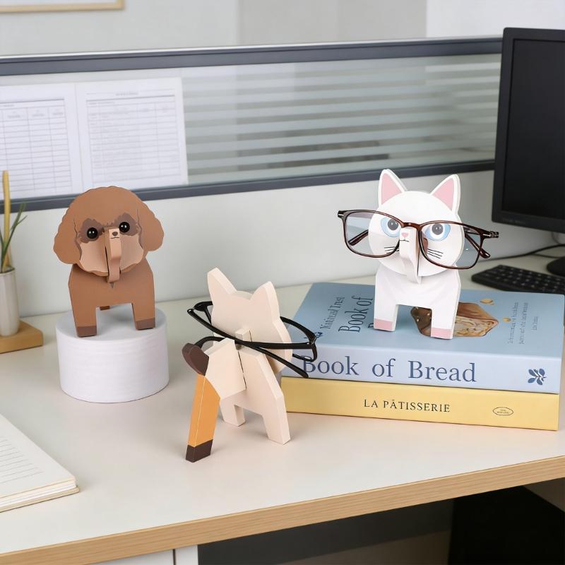 Lovely Animal Shape Eyeglasses Holder Detachable Wooden Glasses Stand for Home Office And Kids Room Decoration