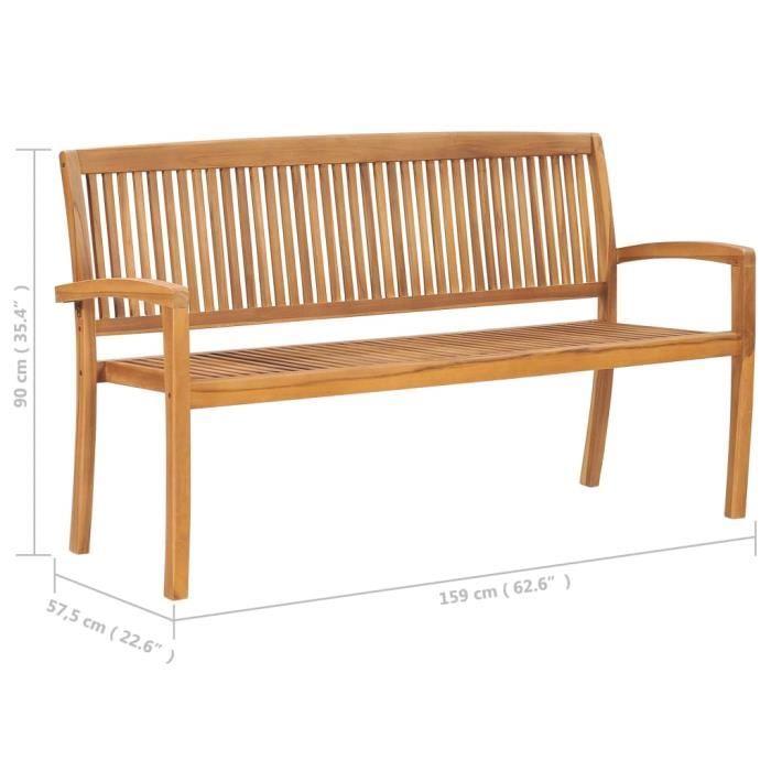 Stackable Garden Bench and Cushion vidaXL , 159 Cm Solid Teak Wood.