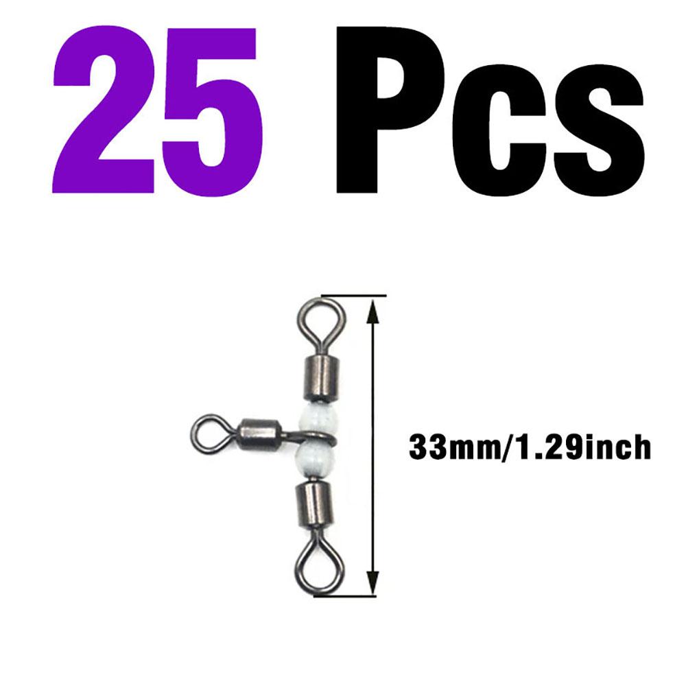 MNFT 25Pcs Stainless Steel T-Turn 3 Way Fishing Connector Rolling Swivel Fishing Tackle Connector Luminous beads attract fish