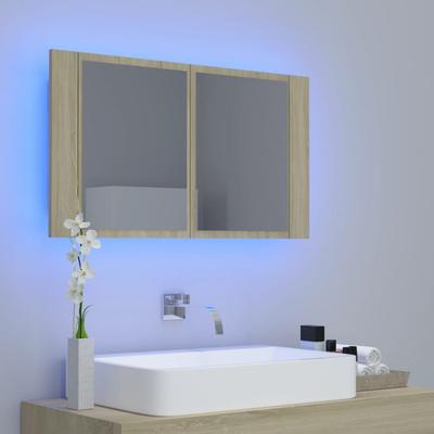 LED Bathroom Mirror Cabinet In Sonoma Oak 80 X 12 X 45 Cm Acrylic