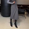 2026 autumn and winter flower gray high-waisted skirt women's niche irregular split fork medium and long commuter temperament a-word skirt