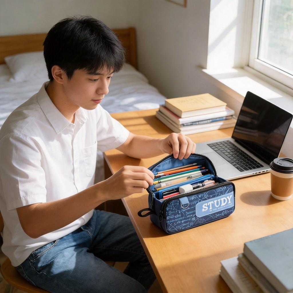 Oxford Cloth Double Layer Pencil Case For Students With Large Capacity And Minimalist Style