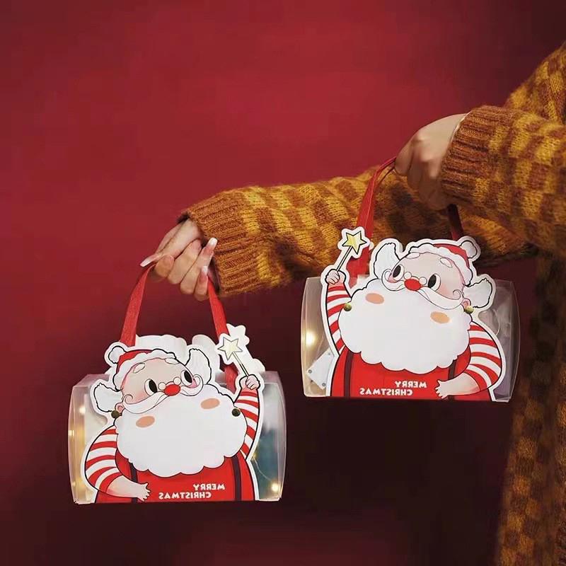 Christmas Eve Apple Candy Gift Bag Tote Gift Box Santa Claus Paper Bag Transparent Packaging Bag