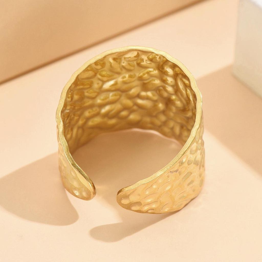 European and American Retro Hammered Texture Adjustable Stainless Steel Ring