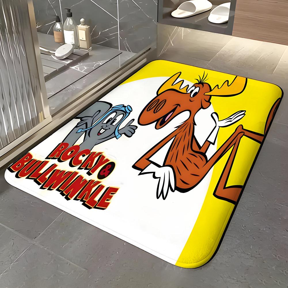 Cartoon r-Rocky & b-Bullwinkle Floor Mat Soft Flannel Entrance Door Mat Non Slip Absorbent Bathroom Bedroom Floor Rug