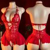 Red Women Open Bodysuit Crotchless Sexy Temptation Adult Erotic Lingerie Pajamas Lace Sex Costumes Deep V-neck  Underwear
