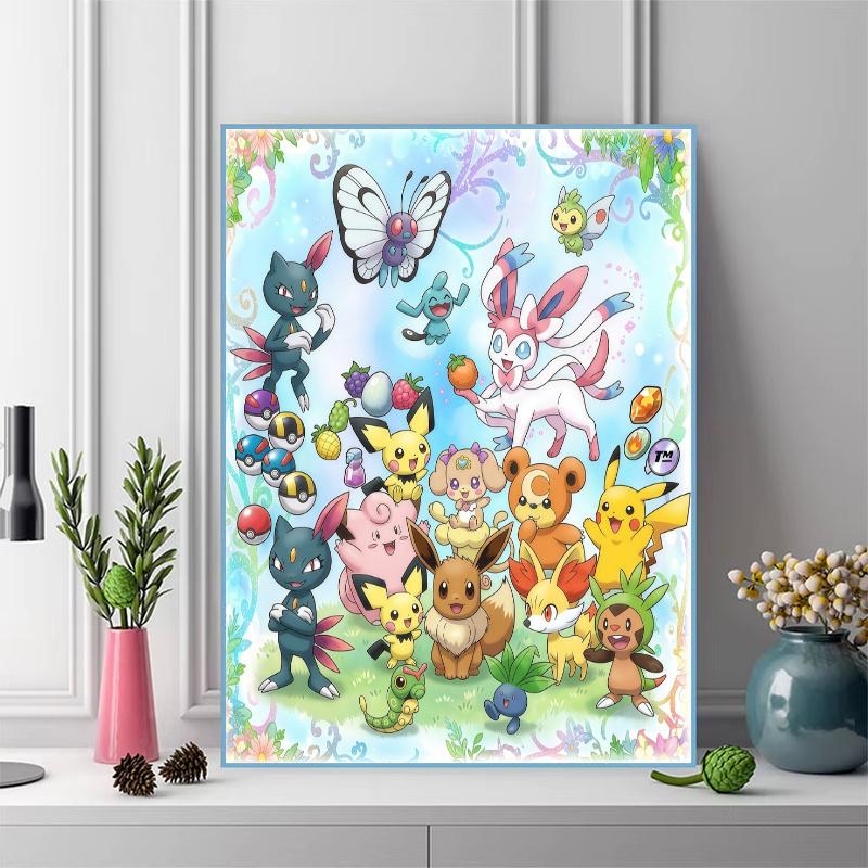 Pokemon World Gathering Pattern 3pcs 100% Round Full Drill 5D DIY Diamond Painting Embroidery Cross Stitch Rhinestone Décor