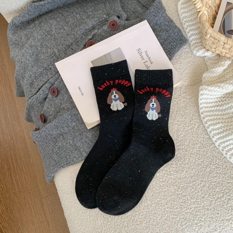 

Autumn and Winter Cartoon Black Cat Mid-calf Socks Polka Dot Yarn Women s Socks School Style Mid-calf Socks Cute and Sweet 1 pair чёрный