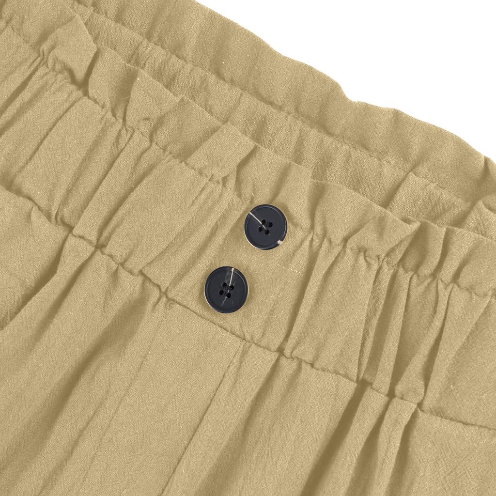 Women's Cotton And Linen Pants Color Loose Casual Elastic Waist Pocket Cropped Pants
