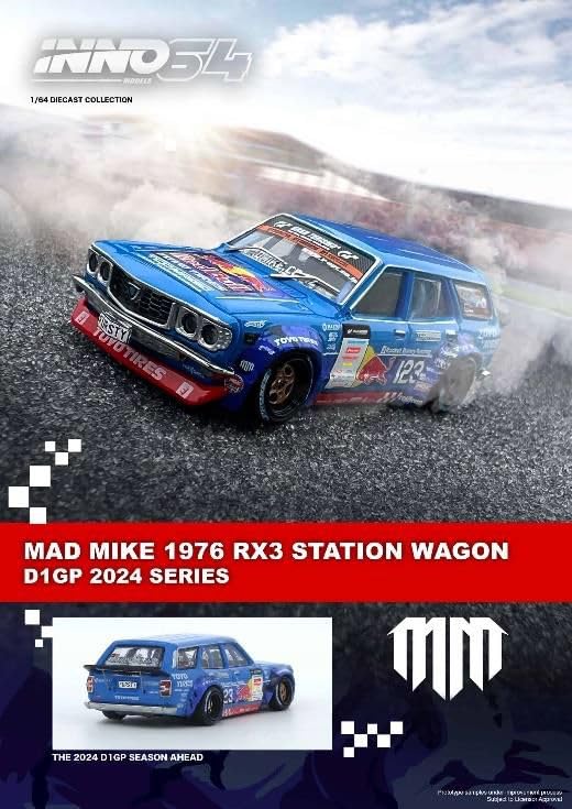 Inno Models 1/64 Scale Mazda RX3 Station Wagon 1976 D1GP Series 2024 MAD MIKE Finished Product RX3P-D1GP24