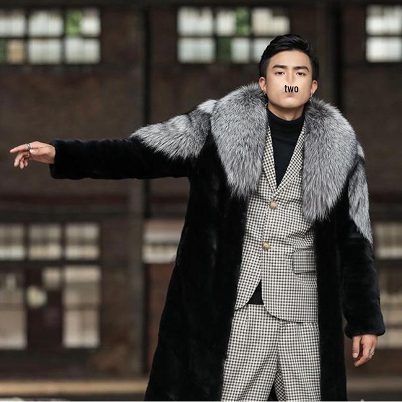 Men's Long Mink Fur Trench Coat - Winter Warm Casual Plus Size European & American Style