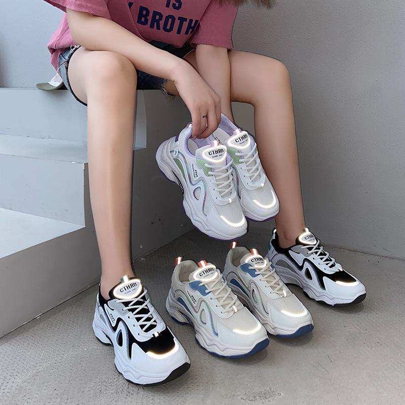 Damen Freizeitschuhe 2024 Herbst Atmungsaktive Sneaker Plateau Weiß Klobige Sporttrainer Original Mode Vulkanisierte Schuhe