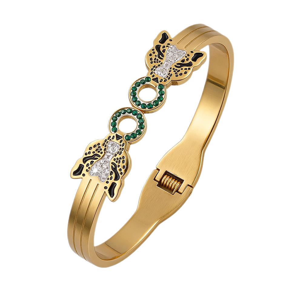 Bracelet Eco-friendly Steel Zircon Double Leopard Titanium Steel Bracelet