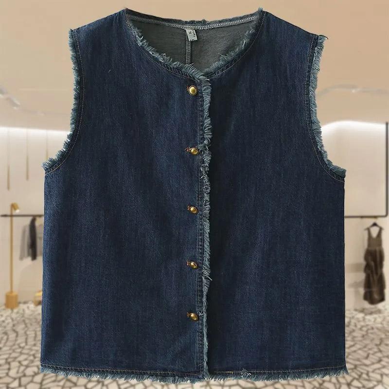 Vest Denim Women Summer Cotton Vest Oversize Solid Color Plus Size Casual Sleeveless Coat Buttons Vest