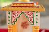 Embossed Painted Wood Mandir: Antique Finish Wall Shrine
