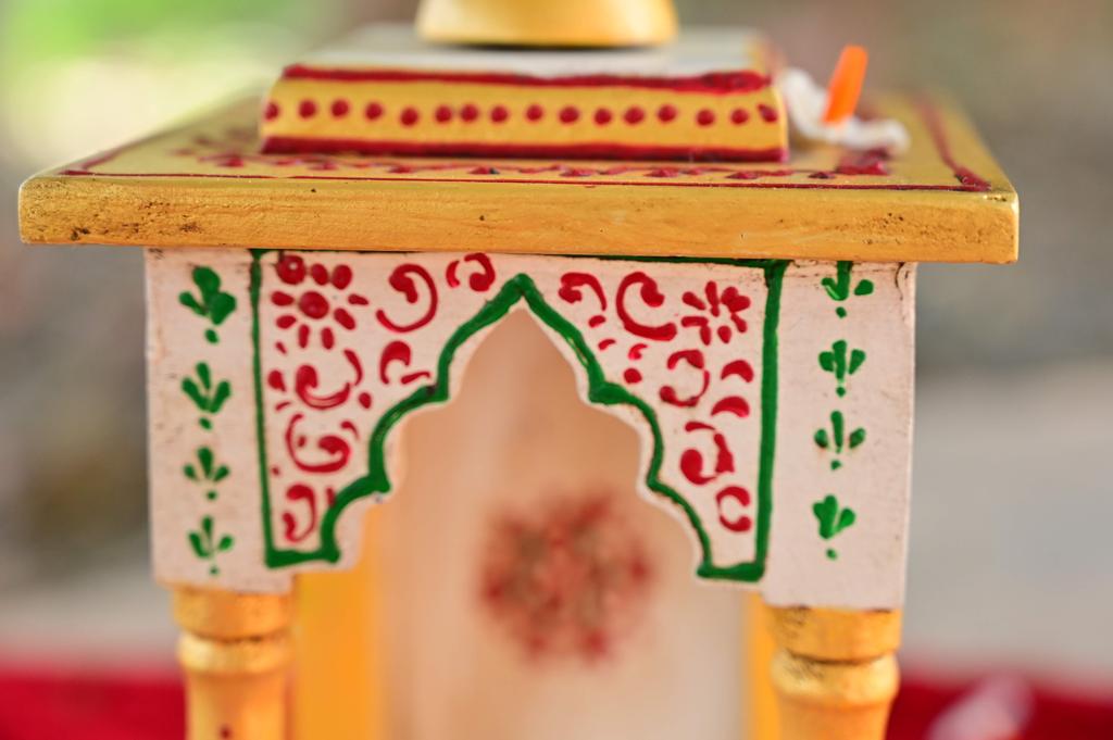 Embossed Painted Wood Mandir: Antique Finish Wall Shrine