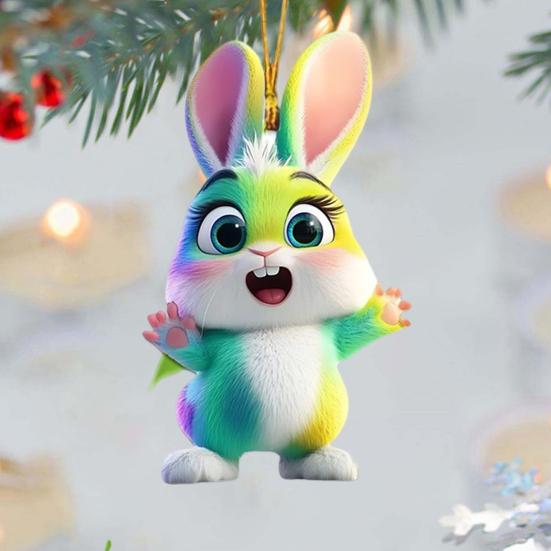 5 szt. Zawieszka Królik Akrylowa Uroczy Królik Tęczowy Wisząca Ozdoba Drzwi Okna Torby Zawieszka Lusterko Wsteczne Samochodowe Dekoracja Wielkanocna Wiosenna