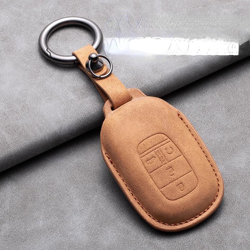 Leather Car Key Case Cover Holder Keychain Protector Shell for Honda Accord EX EXL Civic CRV HRV Pilot Ridgeline 2016 2017 2018
