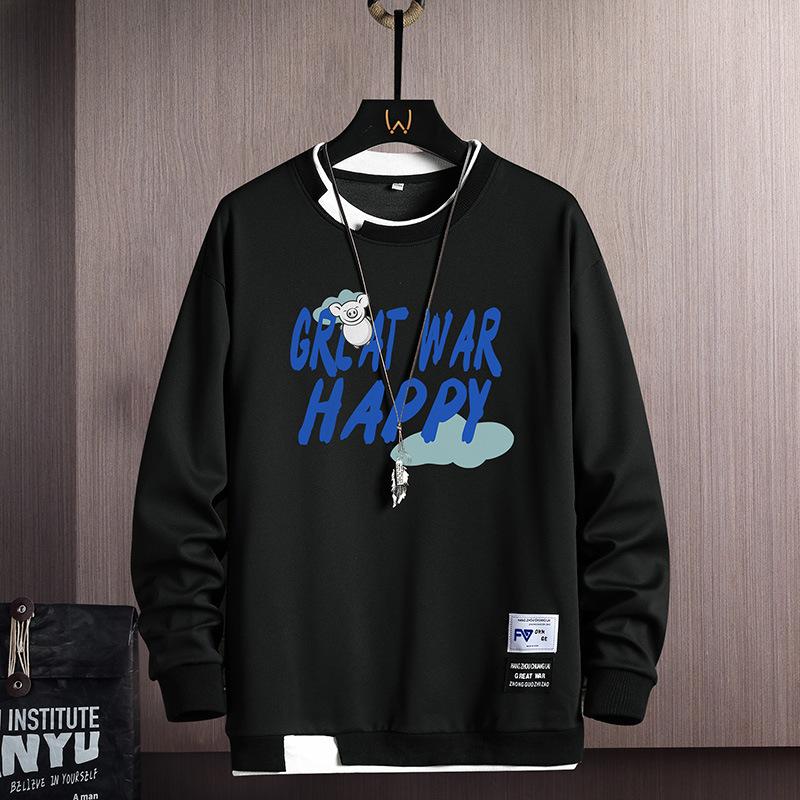 Trendy Brand Crew Neck Sweater Men'S Spring And Autumn Loose Student Bottoming Shirt Long-Sleeved Top Versatile Casual Sweater Men'S Clothing