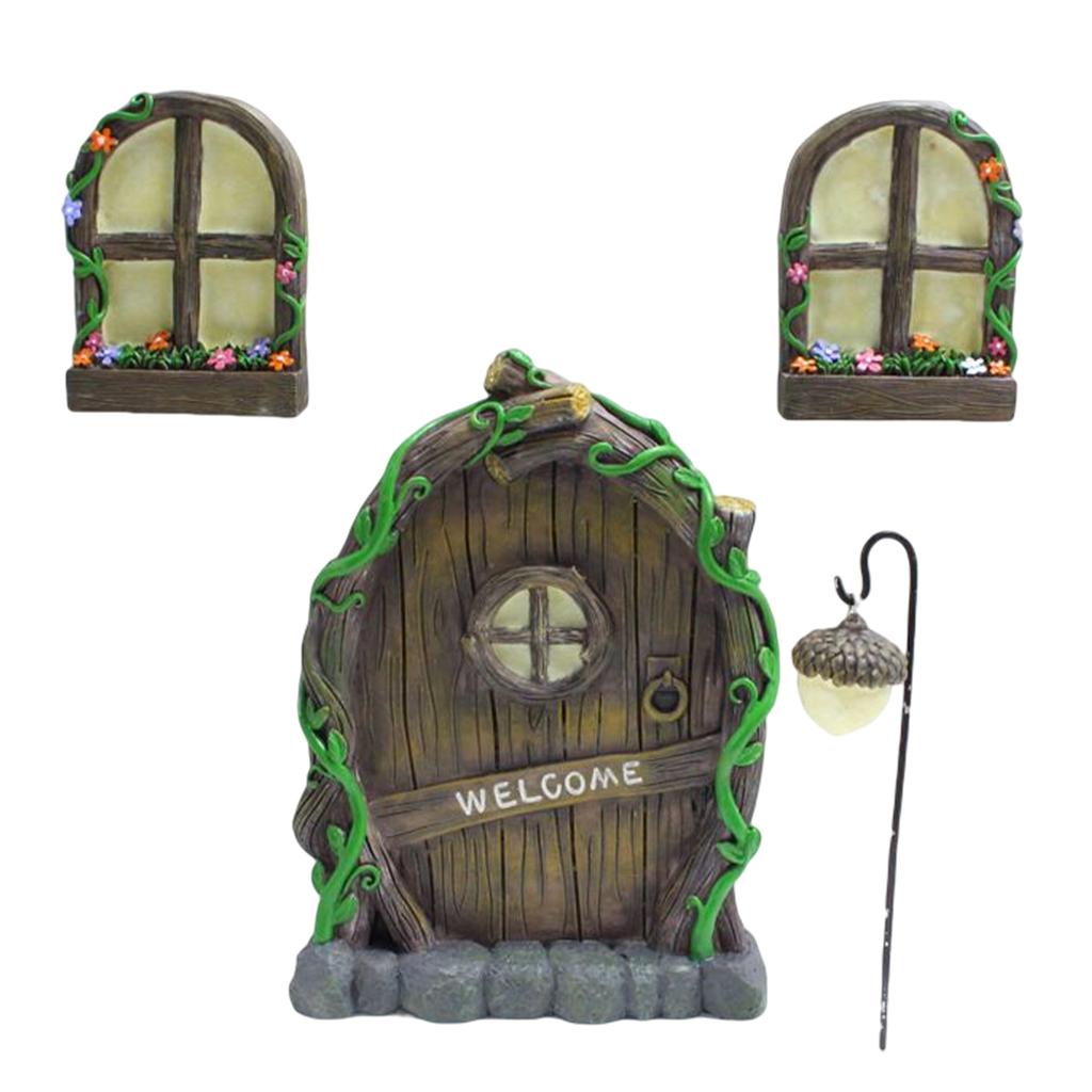Elf Courtyard Door Sculpture Resin Miniature Garden Window Door Figurines Ornaments Holiday Gifts Home Decor for Yard Lawn