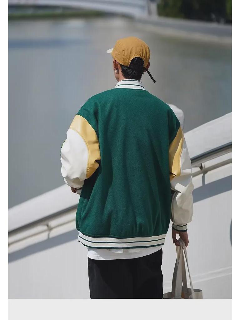 2024 Men's Trendy Korean Style Color-Contrast Baseball Jacket, Perfect for Spring and Autumn