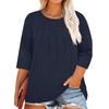 Women's Solid Color Round Neck Plus Size Tops 3/4 Sleeves Elegant Shirt Tops