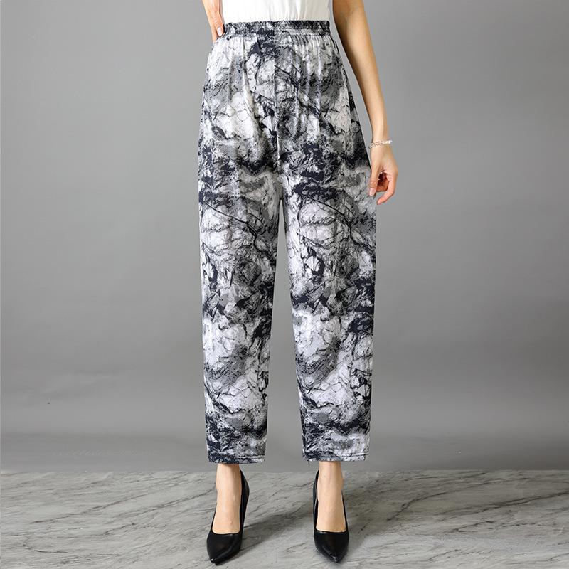 

Women s Plus Size Ice Silk Stretch Pants - Nine-Point Straight Leg, Loose High Waist, Cool Summer Casual Wear One Size (fits up to 180 lbs)