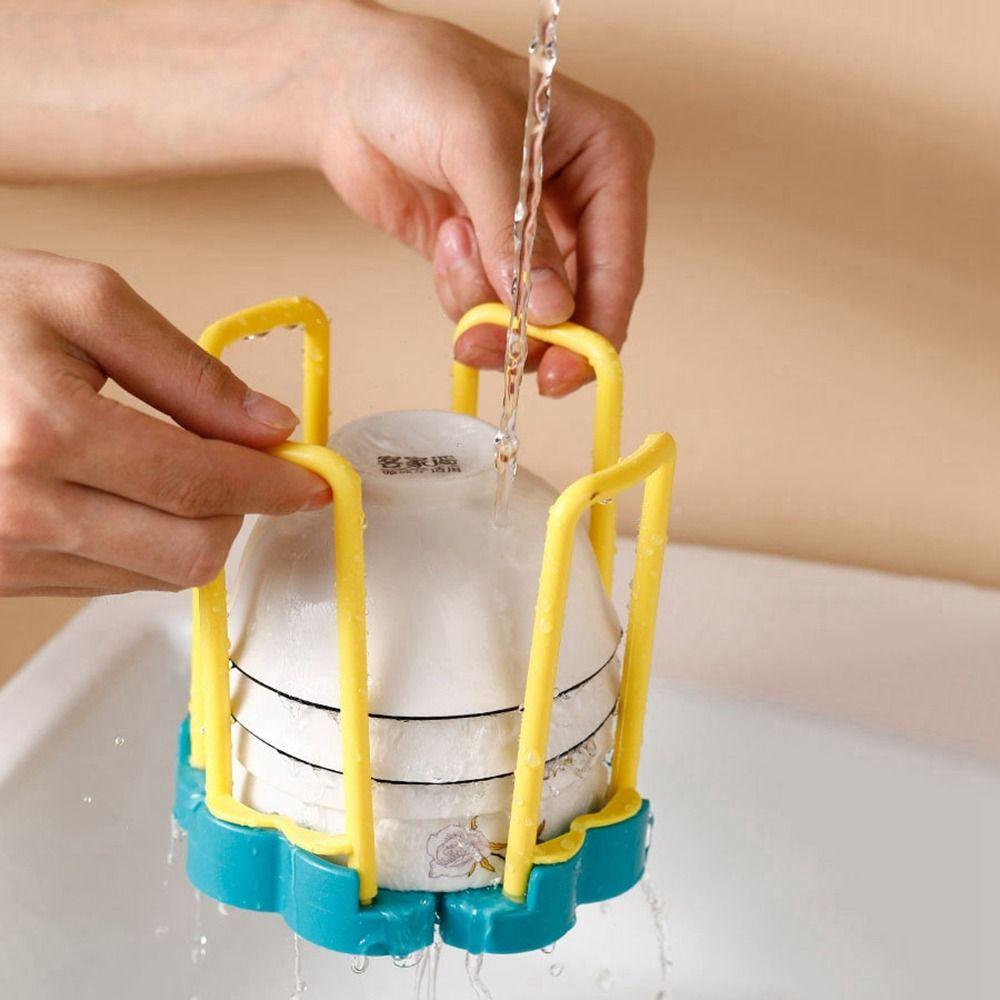 Single Tier Retractable Bowl Rack Plastic Dish Storage Rack Rotating Bowl Drain Rack Countertop