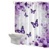 Lavender Flowers And Butterflies Shower Curtain Washable Dirt-Resistant Shower Head Waterproof Polyester Bath Curtain