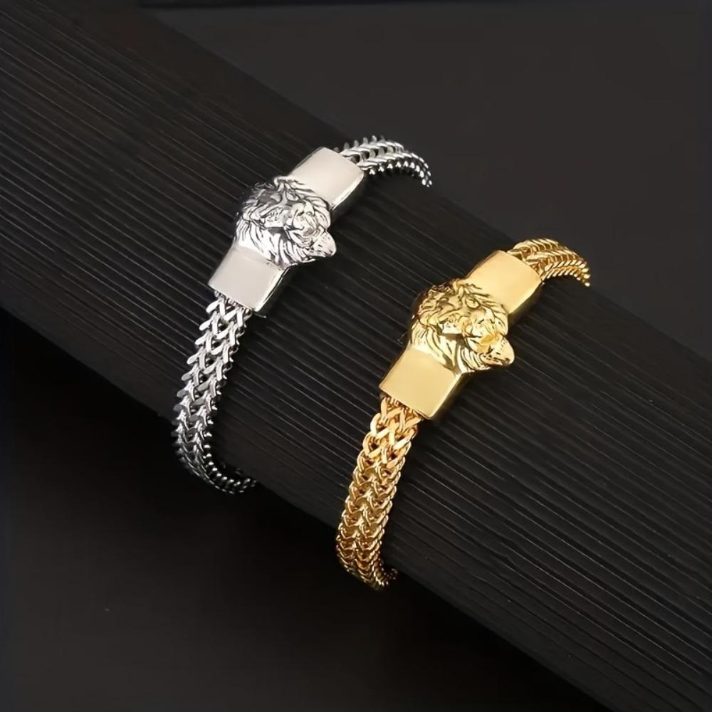 1 fashionable and domineering lion head animal bracelet for men, trendy hip-hop punk rock jewelry gift