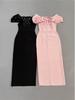 European-American Elegant Bandage Dress with Pleated Design and Rhinestone Accents