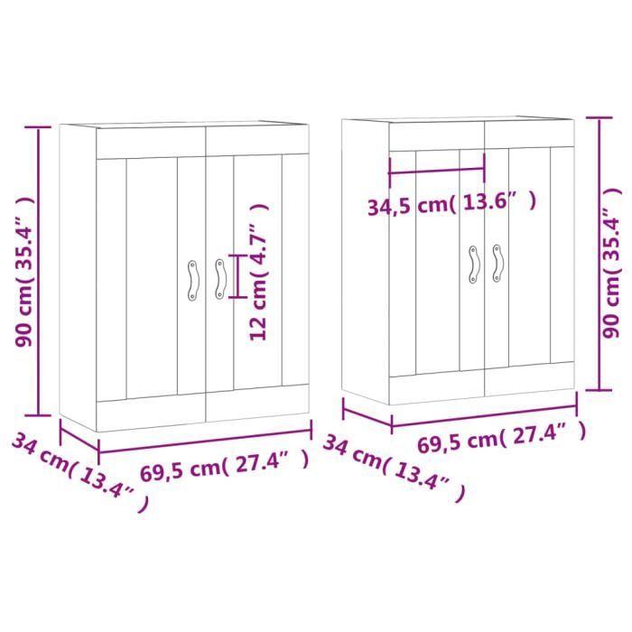 VidaXL Armoires murales 2 pcs chêne fumé bois d'ingénierie 3197918