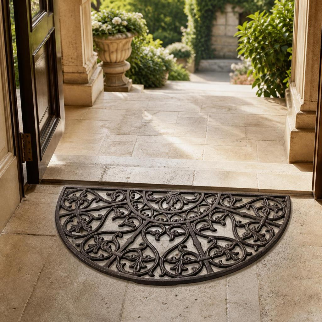 Indoor Outdoor Semicircular Cast-Iron Doormat Vintage Half-Round