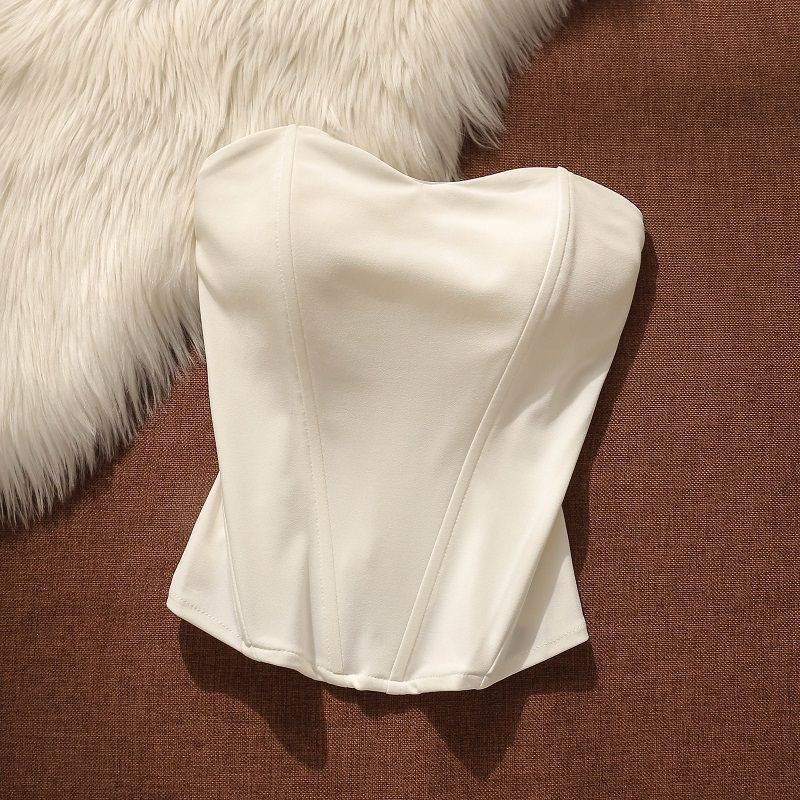 

Sexy Fishbone Corset-Style Women s Tank Top, Sexy High-Waisted Slim-Fit European and American Fashion, Built-In Chest Pads, Non-Slip Strapless Bra White XS