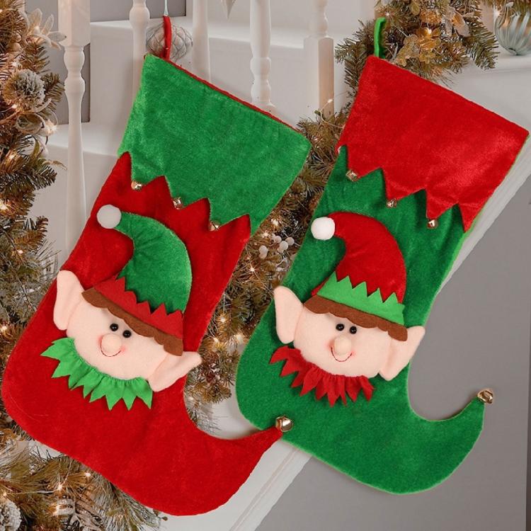Cartoon Elf Christmas Stockings Ornament Candy Gift Bag Christmas Hanging Socks For Tree Fireplaces Decoration