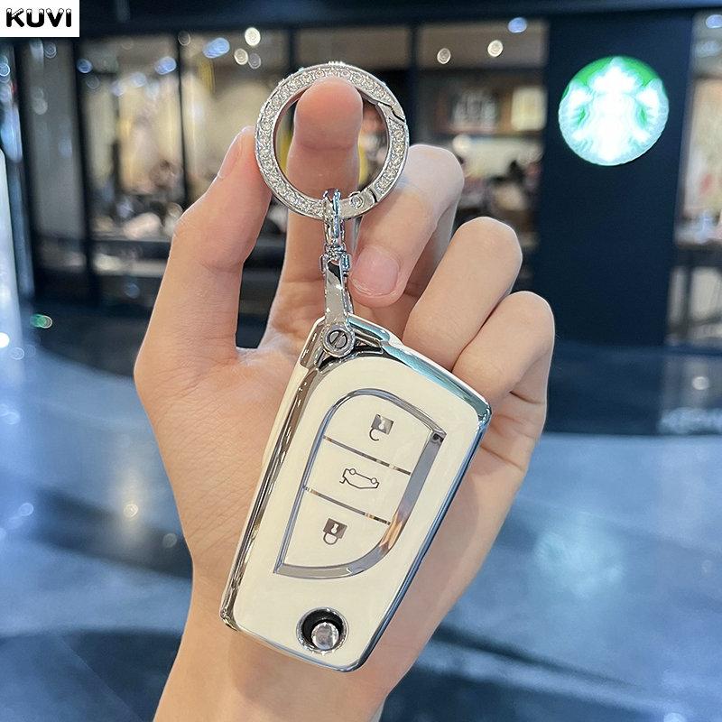 3 Button Soft Tpu Car Flip Key Cover Case Auto Shell Holder Protector Fob For Toyota Aygo Yaris Highlander Camry Rav4 Keychain