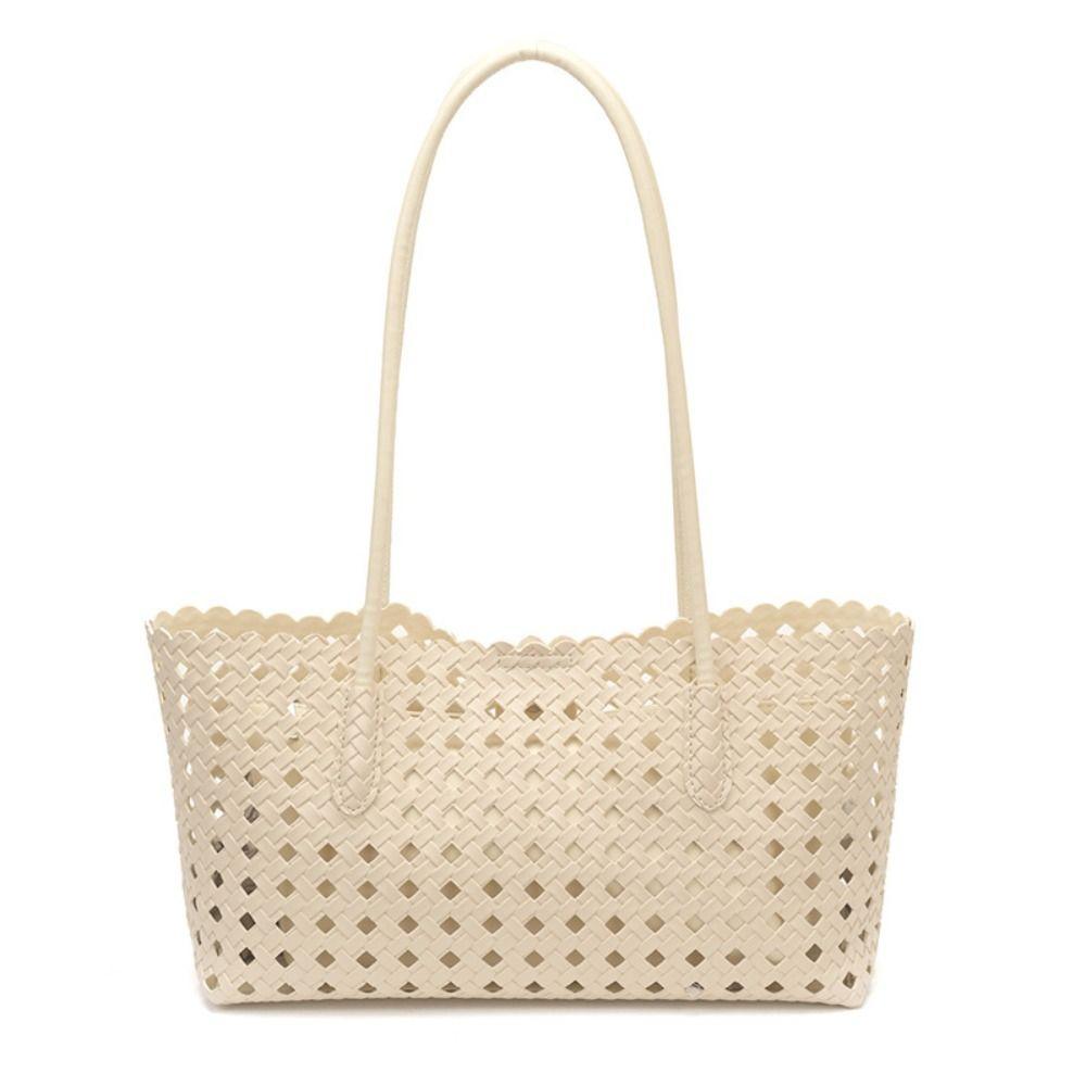 Foldable Hollow Out Weave Bag Large Capacity Beach Handbag Trendy Leather Woven Tote Bag Girls