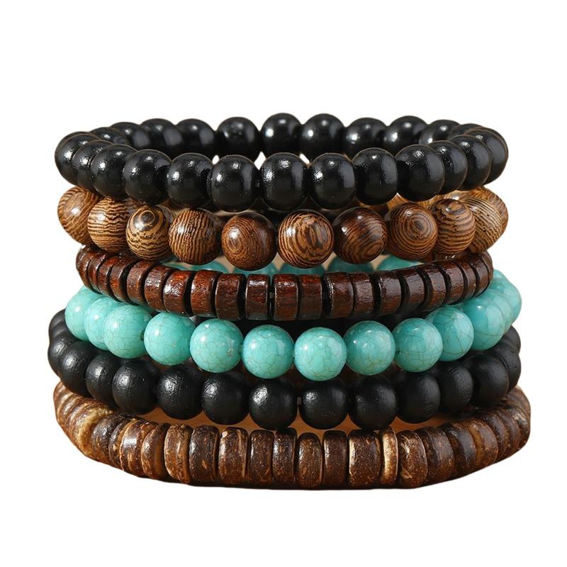 European, American Peace Tree Multi-piece Wooden Bead Beaded Bracelet Retro Simple Men's Personality Stacked Bracelet