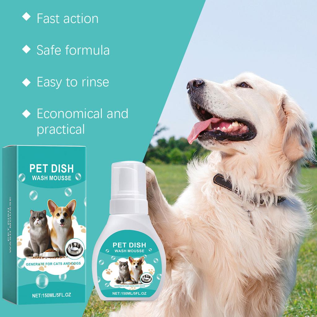Pet Food Bowl Cleaner Mousse 150ml Mild Formula Protects Against Oil Ordor and Black Chin