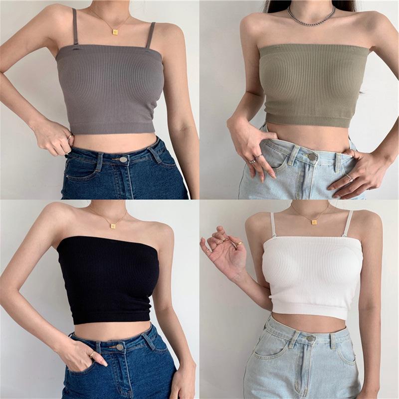 With chest pad, women's new removable shoulder strap tube top sling integrated vest with beautiful back top
