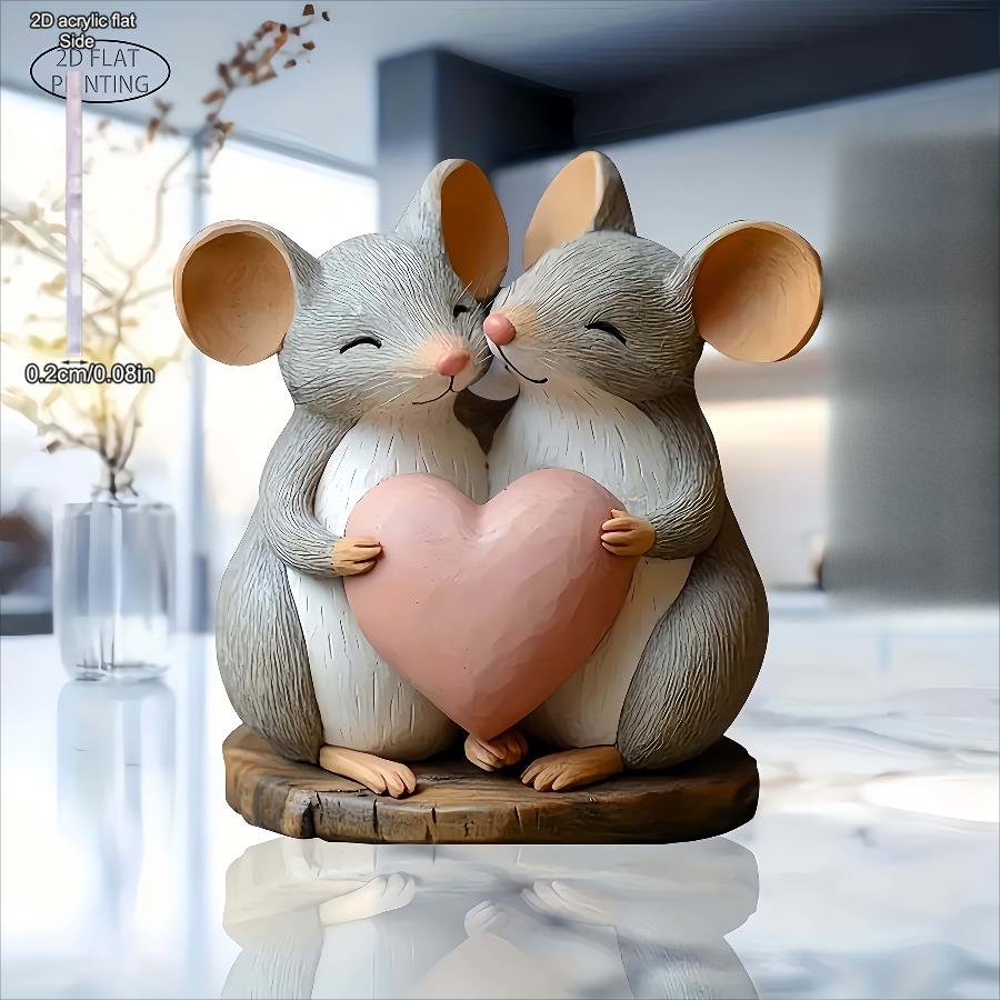 2D Flat Acrylic Mouse and Heart-shaped Decoration, Indoor and Outdoor Decoration - No Battery/electricity Required, Free Day Decoration, S