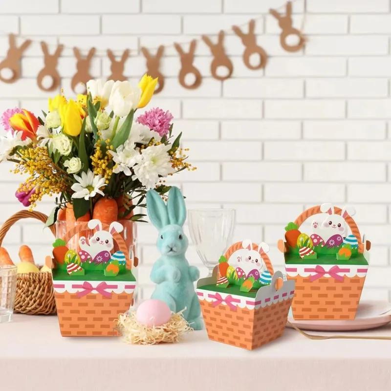 10 Pack 3D Bunny Design Easter Gift Boxes With Handles Adorable Easter Egg Print Candy Cookie Containers For Spring Party Favors