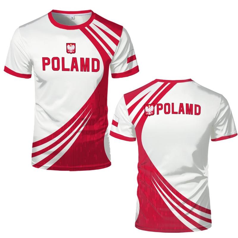 Maglia da Calcio Grafica con Bandiera Polacca alla Moda per Uomo Abbigliamento Estivo Emblema Nazionale T-shirt Stampate 3D Magliette Sportive Casual Top