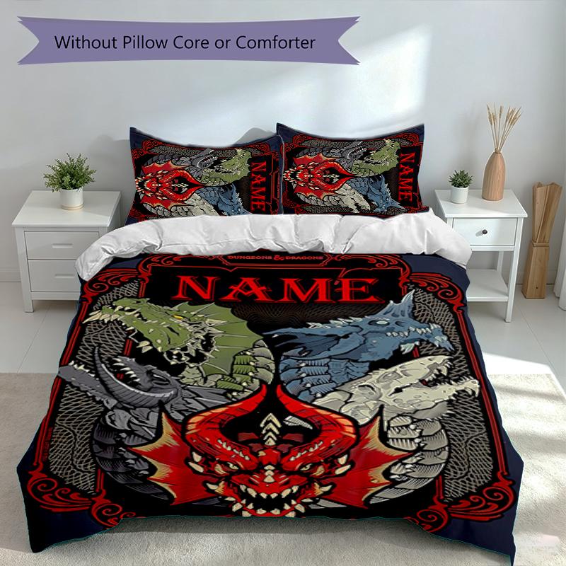 3pcs Custom Name Dungeons & Dragons Set,Includes 1 Duvet Cover and 2 Pillowcases,All-season Bedroom Decor