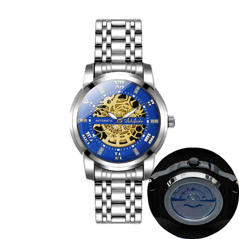 Aili Feida Men's Quartz Hollow Watch with Visible Back and Butterfly Buckle