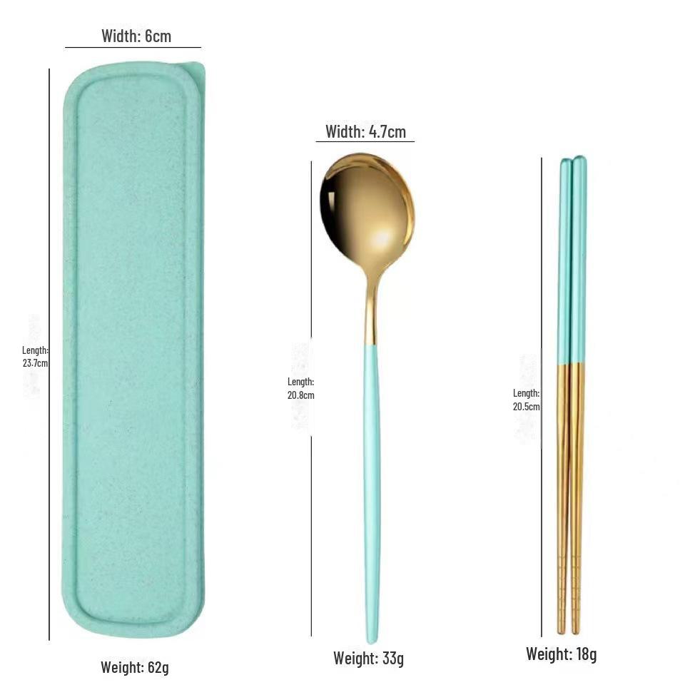 Stainless Steel Portable Tableware Set: Chopsticks, Spoon, Fork - Customizable Student/Outdoor Gift with Logo.